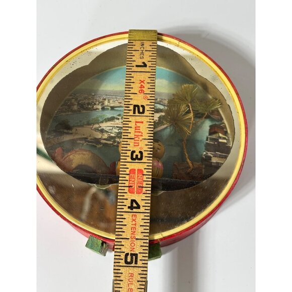 Vtg Japanese Round‎ Diorama Box Kokeshi Figures Mirror Wooden - Picture 9 of 9